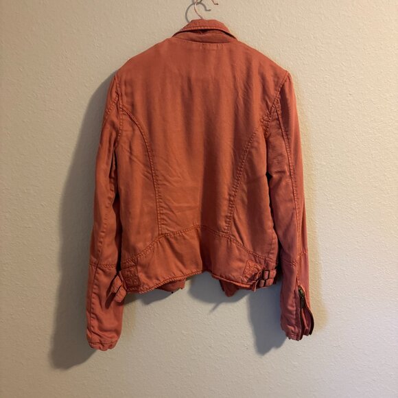 Max Jeans Moto Jacket Women’s XS Rusty Coral Lightweight Asymmetrical Zip-Up - Picture 4 of 6